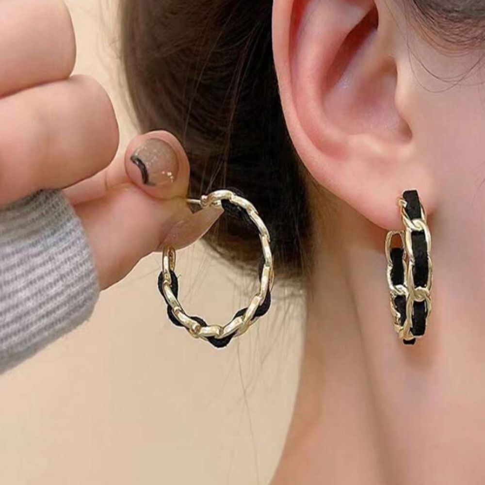 3for$20 NEW 1pair Lightweight Chic Chain C Shaped Black Velvet Hoop